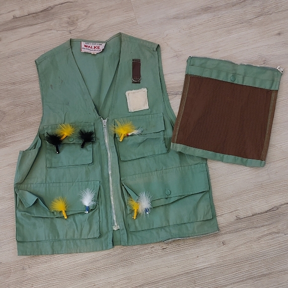 Walker Men's Classic Vintage Green Fly Fishing Vest with Pockets Small - Picture 1 of 7